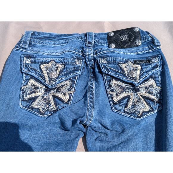 Miss Me Jeans Bling Cross Signature Skinny Size 25 Diamond Chrome Y2K JE8078SL - Picture 5 of 11